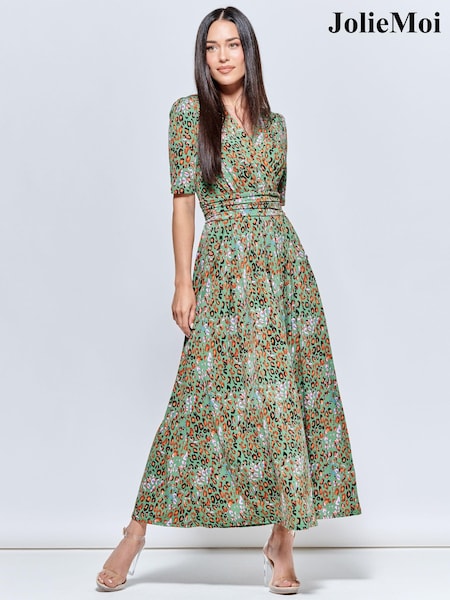 Jolie Moi Green Saniya Print Jersey Maxi Dress (N11083) | 195 QAR