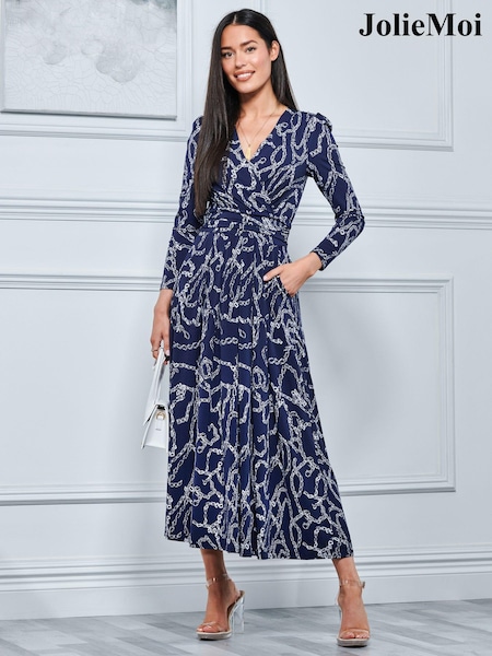 Jolie Moi Chain Print Long Sleeve Maxi Dress (N11085) | €31