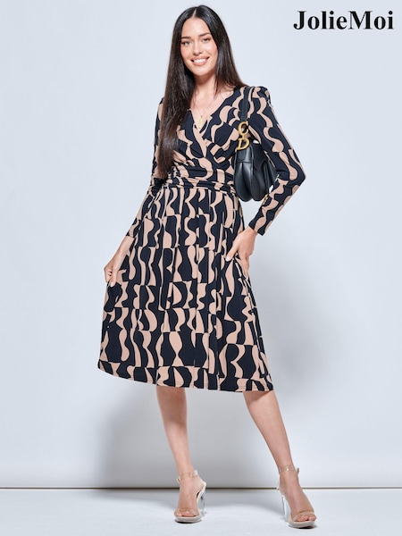 Jolie Moi Brown Long Sleeve Calla Jersey Wrap Dress (N11089) | €51