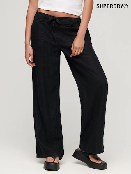 Superdry Black 100% Cotton Linen Low Rise Trousers (N11192) | €32