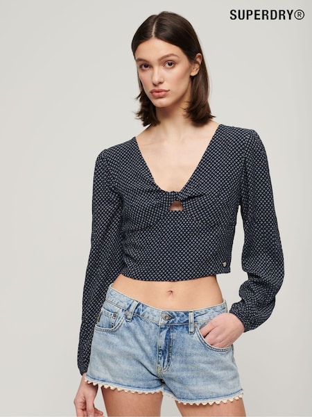 Superdry Blue Long Sleeved Crop Woven Top (N11193) | €42