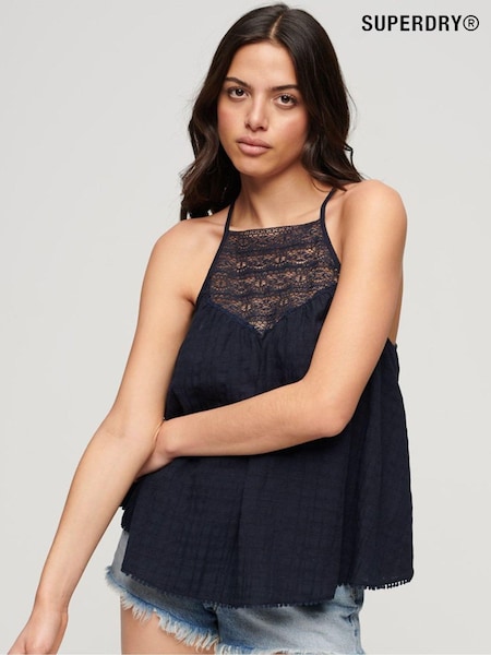 Superdry Blue 100% Cotton Lace Cami Beach Top (N11195) | €13