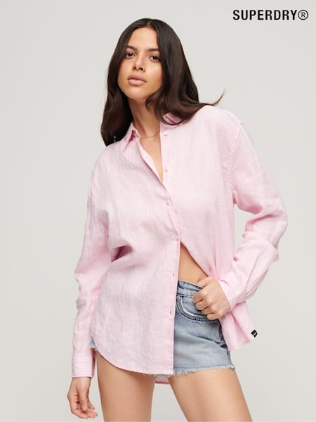 Superdry Pink Boyfriend Casual 100% Linen Shirt (N11205) | €32