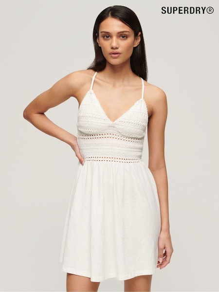 Superdry White 100% Cotton Jersey Lace Mini Dress (N11289) | €18.50