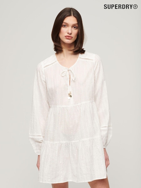 Superdry White Ibiza Long Sleeved Tiered Luzex Mini (N11291) | €18.50