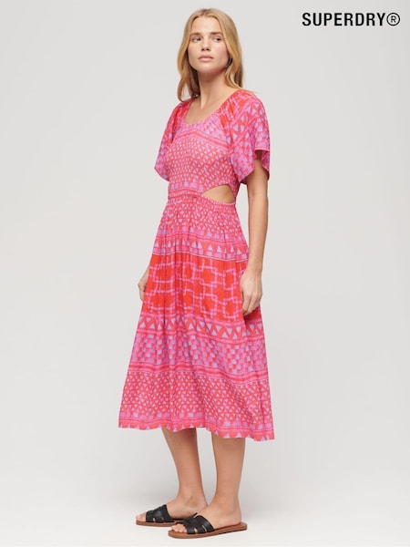 Superdry Pink Printed Cut Out Midi Dress (N11293) | €35