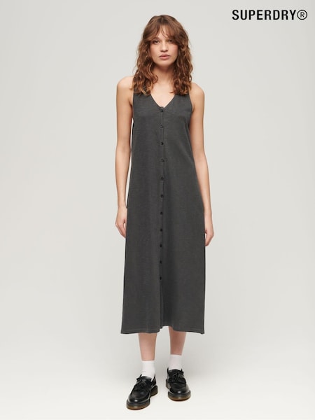 Superdry Black 100% Cotton Beach Jersey Vest Midi Dress (N11296) | €21