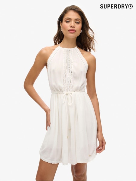 Superdry White 100% Cotton Ibiza Halter Neck White Mini Dress (N11300) | €34
