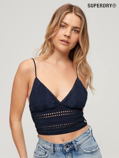 Синий - Superdry 100% Cotton Jersey Lace Bralet Top (N11314) | €22