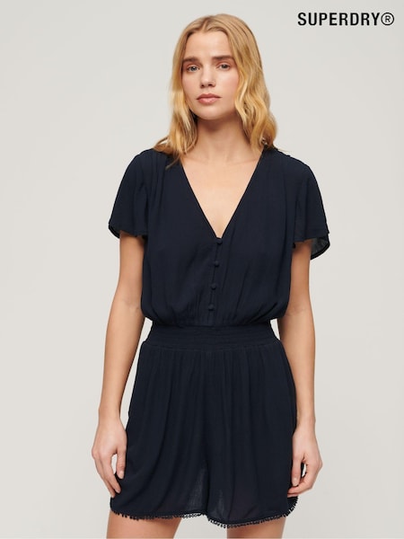 Albastru - Superdry Shorts Sleeve Beach 100% Cotton Playsuit (N11344) | 372 LEI