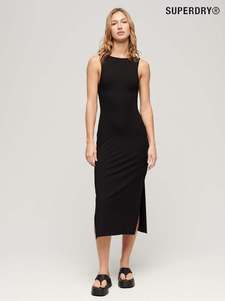 Negru - Rochie midi cu nod la spate Superdry Jerseu (N11347) | 180 LEI