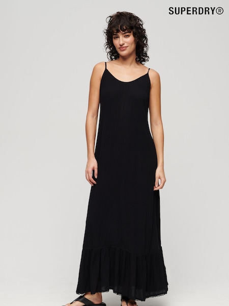 Superdry Black 100% Cotton Maxi Beach Cami Dress (N11351) | €40
