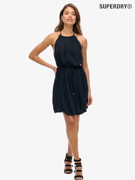 Superdry Blue 100% Cotton Ibiza Halter Neck Mini Dress (N11354) | €87