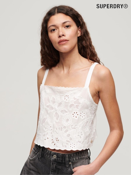Superdry White Ibiza Embroidered 100% Cotton Cami Top (N11359) | €30
