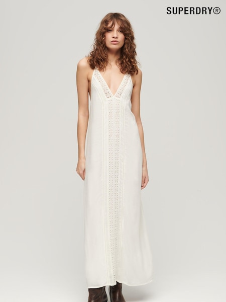 Superdry White Ibiza 100% Cotton Cami Maxi Dress (N11373) | €51