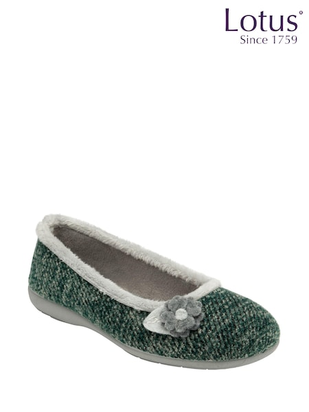 Lotus Green Textile Ballerina Slippers (N11427) | €27