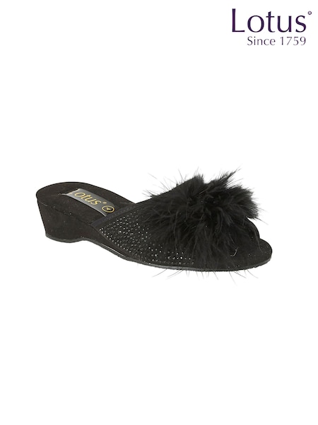 Lotus Black Mule Wedge Slippers (N11457) | R$ 365