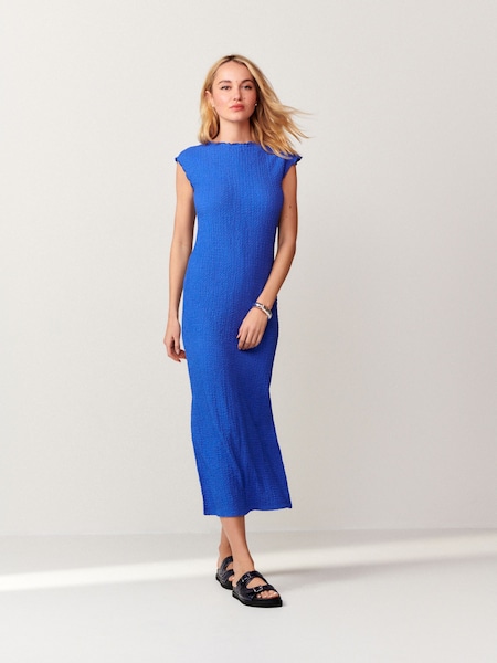 Kobaltblau - Short Sleeve Textured Column Jersey Dress (N11526) | 8 €
