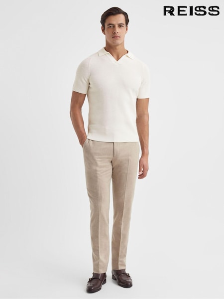 Reiss Ecru Mortimer Wool Open-Collar Polo Shirt (N11595) | AED792