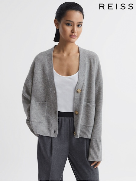 Reiss Grey Marl Juni Relaxed Wool-Cashmere Cardigan (N11619) | R$ 1.460