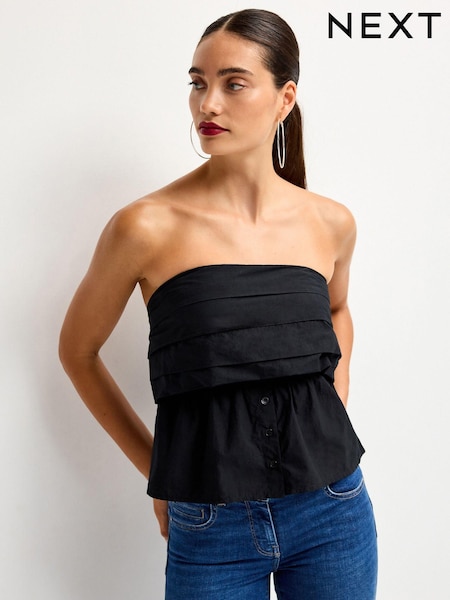 Black Bandeau 100% Cotton Poplin Top (N11983) | €5