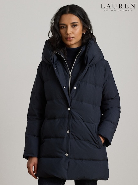 Blå - Lauren Ralph Lauren Double Layer Shawl Collar Short Padded Coat