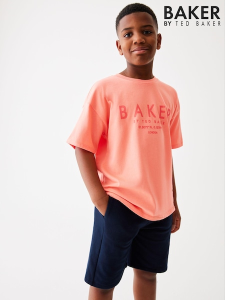 Korallenpink - Baker by Ted Baker Oversize-T-Shirt aus 100 % Baumwolle in Stone (N12174) | 7 € - 10 €