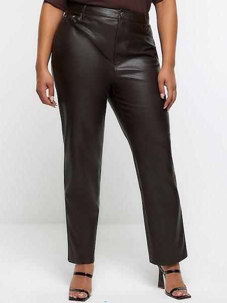 River Island Black Plus Faux Leather Straight Leg Trousers (N12263) | €19