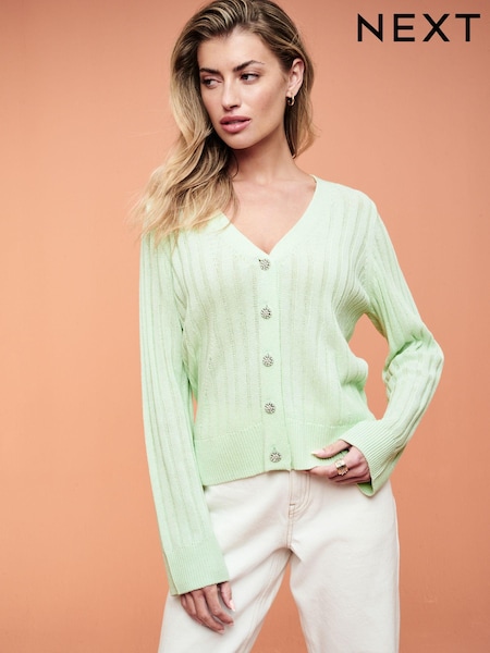 Sage zelena - Linen Gem Button Cardigan (N12295) | € 19