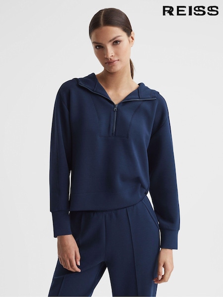 أزرق داكن - Reiss Jemma Half-Zip Hoodie (N12406) | ‏922 د.إ.‏