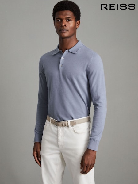 Reiss China Blue Trafford Merino Wool Polo Shirt (N12415) | €85