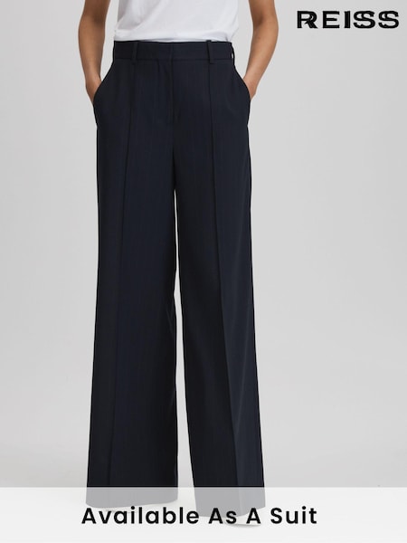 Reiss Navy Willow Wool Blend Wide Leg Pinstripe Trousers (N12422) | €95