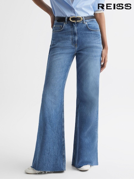 Reiss Mid Blue Calla Mid Rise Wide Leg Jeans (N12423) | €245