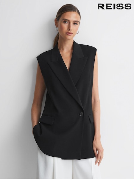 Reiss Black Thea Double Breasted Longline Waistcoat (N12425) | €287