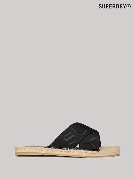 Superdry Black Espadrille Cross Strap Sliders (N12438) | €17