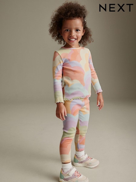 Peach Pink Rainbow Rib Jersey Leggings (3mths-7yrs) (N12453) | AED17 - AED25