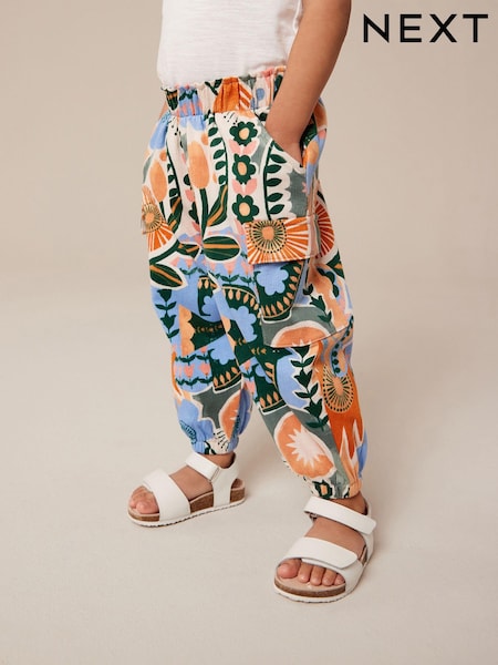 Khaki/Coral Tropical Floral Print Cargo Trousers (3mths-7yrs) (N12463) | €5.50 - €7