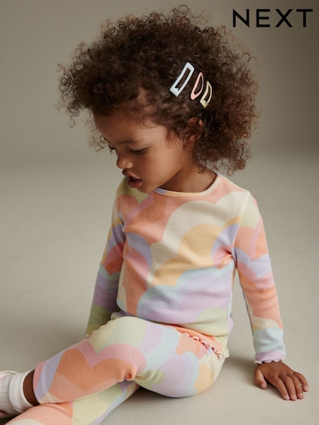 Peach Pink Rainbow Cotton Rich Long Sleeve Rib T-Shirt (3mths-7yrs) (N12469) | AED17 - AED25