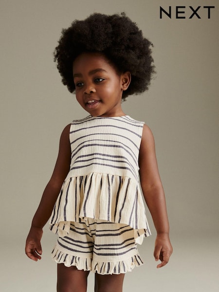 Black/White Textured Sleeveless Peplum Top and Shorts Set (3mths-7yrs) (N12473) | €11 - €16