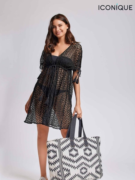 Iconique Milos Cotton Maxi Beach Black Bag (N12513) | €117