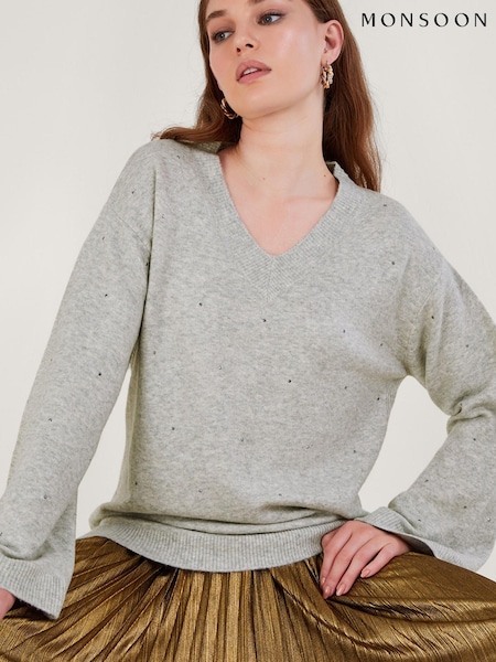 Monsoon Grey Han Heatseal Embellished Jumper (N12526) | €44