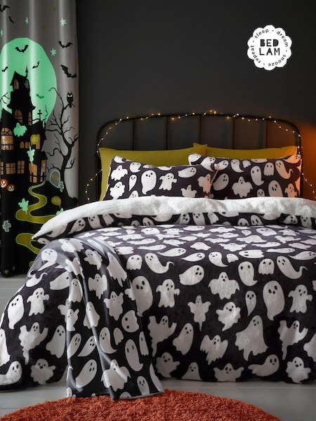 Bedlam Black Spooky Ghosts Plush Teddy Fleece Duvet Cover Set (N12553) | €30 - €42