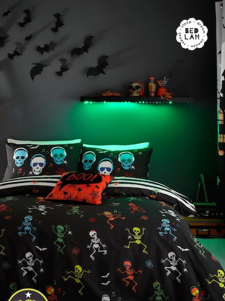 Bedlam Black Dancing Skeletons Glow in the Dark Duvet Cover Set (N12555) | ₪101 - ₪151