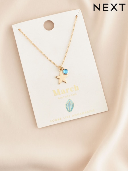 Gold Tone March Birthstone Necklace (N12567) | AED18