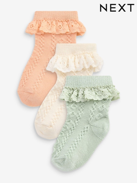 zelena/Oranžna - Lace Trim Baby Socks 3 Pack (0mths-2yrs) (N12635) | € 5