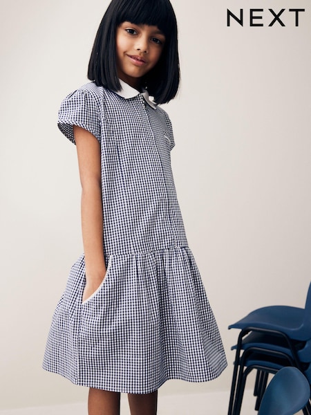 Navy Blue Cotton Rich School Gingham Zip Dress (3-14yrs) (N12649) | € 4 - € 6