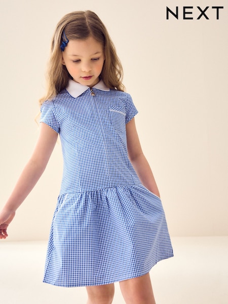 Mid Blue Zip Front Cotton Rich Gingham School Dress (3-14yrs) (N12650) | €10.50 - €14.50