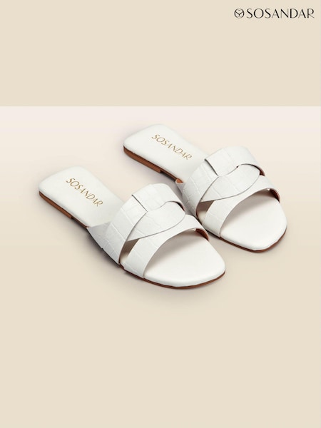 Sosandar Croc Effect Leather Cross Strap Flat Mule Sandals (N12687) | 290 LEI