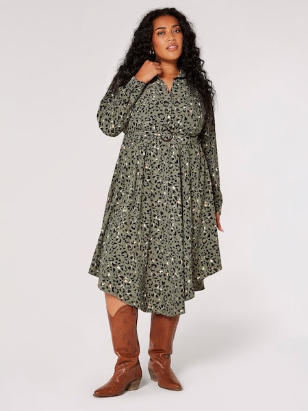 Apricot Green Animal Print Hanky Hem Midi Dress (N12859) | €18.50