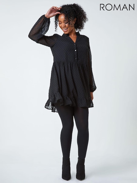 Roman Black Petite Textured Spot Shirt Dress (N12889) | €27